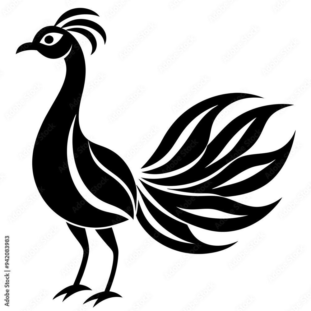 Naklejka premium Peacock Feather Black Silhouette Hand-Drawn Sketch Feather Icons Mascot Logo Vector