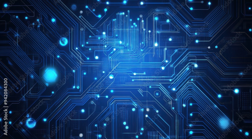 Abstract blue circuit board background vector presentation design with technology and computer elements Abstract blue circuit board background vector presentation design with technology and computer elements