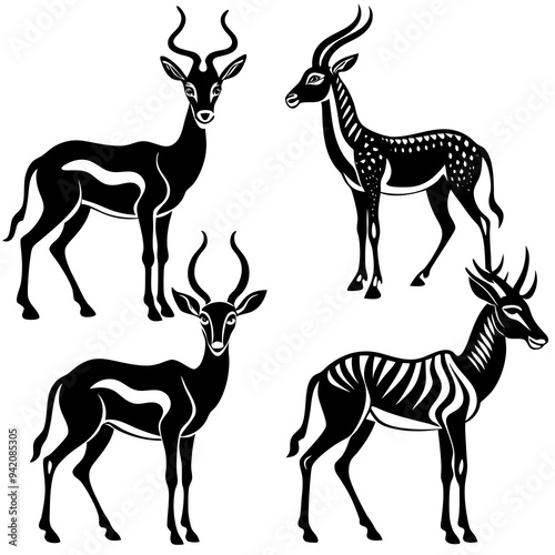 Roe deer silhouettes set vector illustrations