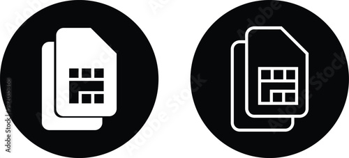 SIM icons set. Sim card flat and line black vector collection mobile slot icon. Mobile Cellular Phone Sim Card Chip Isolated on transparent Background. Digital Nfc technology symbol. ditable stroke.