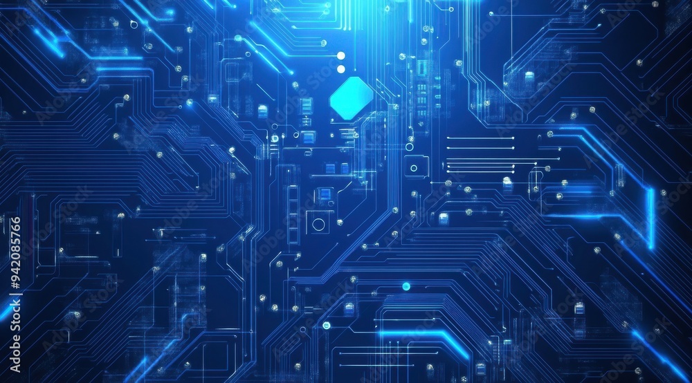Abstract blue circuit board background vector presentation design with technology and computer elements Abstract blue circuit board background vector presentation design with technology and computer elements