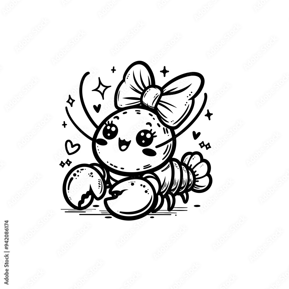 Fototapeta premium Artistic Black and White Lobster Line Drawing with Doodle Art Elements, Suitable for Contemporary Home Decor, Fashion Design
