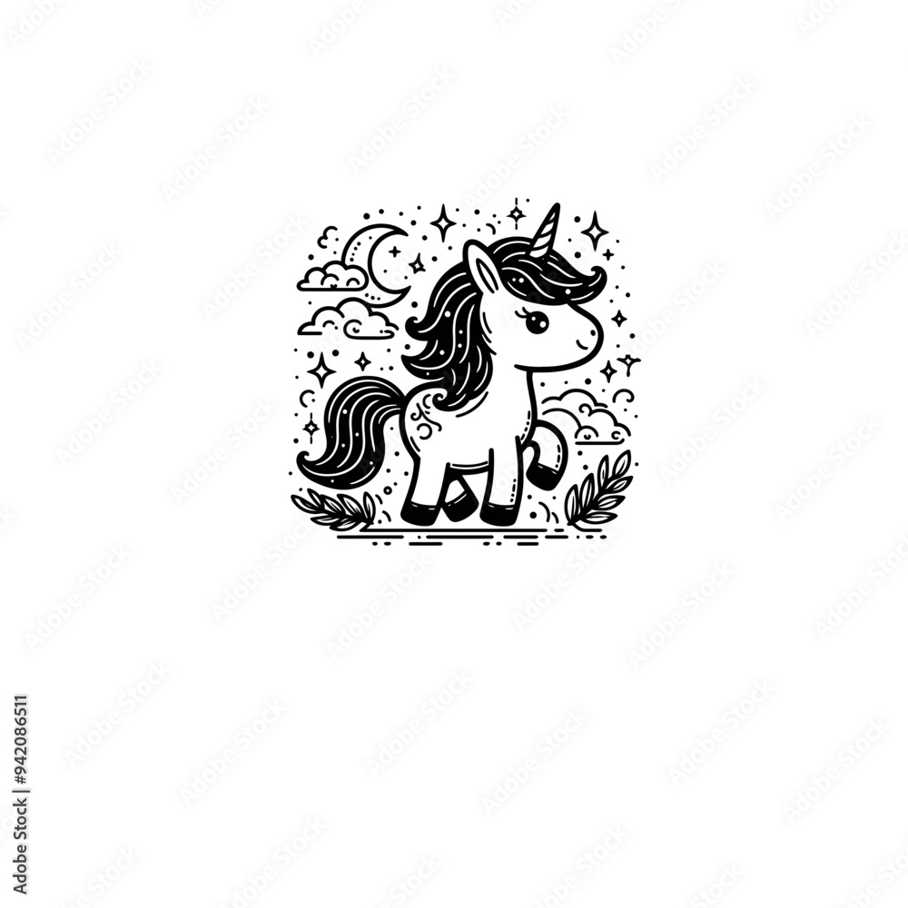 Creative and Whimsical Unicorn Line Drawing Doodle Art with Fine Detail and Minimalistic Style, Great for Home Decor, Graphic Design, and Art Prints Creative and Whimsical Unicorn Line Drawing Doodle Art with Fine Detail and Minimalistic Style, Great for Home Decor, Graphic Design, and Art Prints