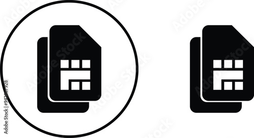 SIM icons set. Sim card flat and line black vector collection mobile slot icon. Mobile Cellular Phone Sim Card Chip Isolated on transparent Background. Digital Nfc technology symbol. ditable stroke.