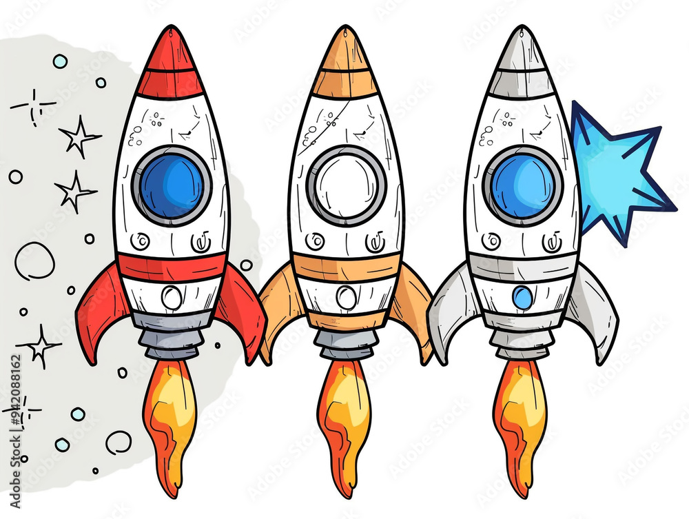 A Cartoon Style Hand Drawing Rocket On a White Background Vector illustration A Cartoon Style Hand Drawing Rocket On a White Background Vector illustration
