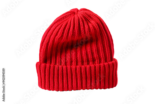 A red beanie isolated on clear white background