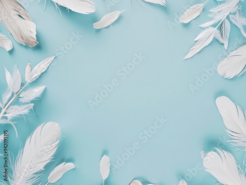 White Feathers on Blue Background.