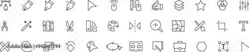 Set of outline icons of graphic design. Simple linear icons in a modern style.Creative Process