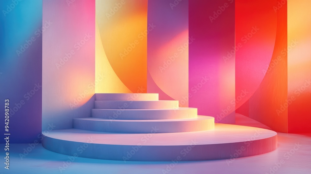 Obraz premium Abstract Colorful Geometric Background with Stairs and Gradient Lighting