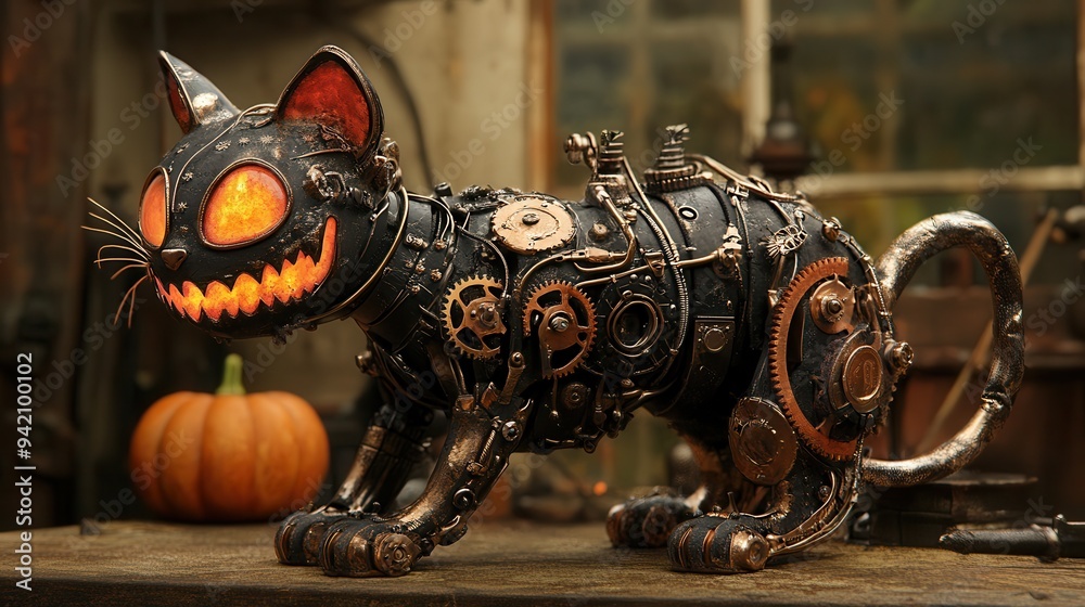 Fototapeta premium Steampunk Mechanical Cat