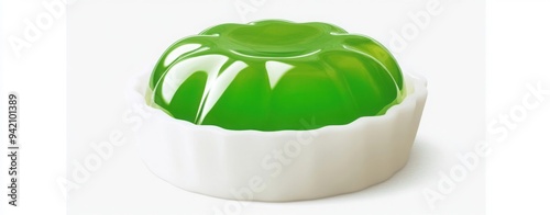 White plastic mold with green jelly inside, white background, clip art style, photo