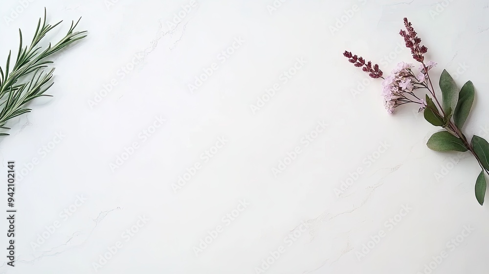 A beautiful arrangement featuring white roses, pink peonies, and lilacs on a white marble surface, creating a serene springtime aesthetic with ample copy space for text A beautiful arrangement featuring white roses, pink peonies, and lilacs on a white marble surface, creating a serene springtime aesthetic with ample copy space for text