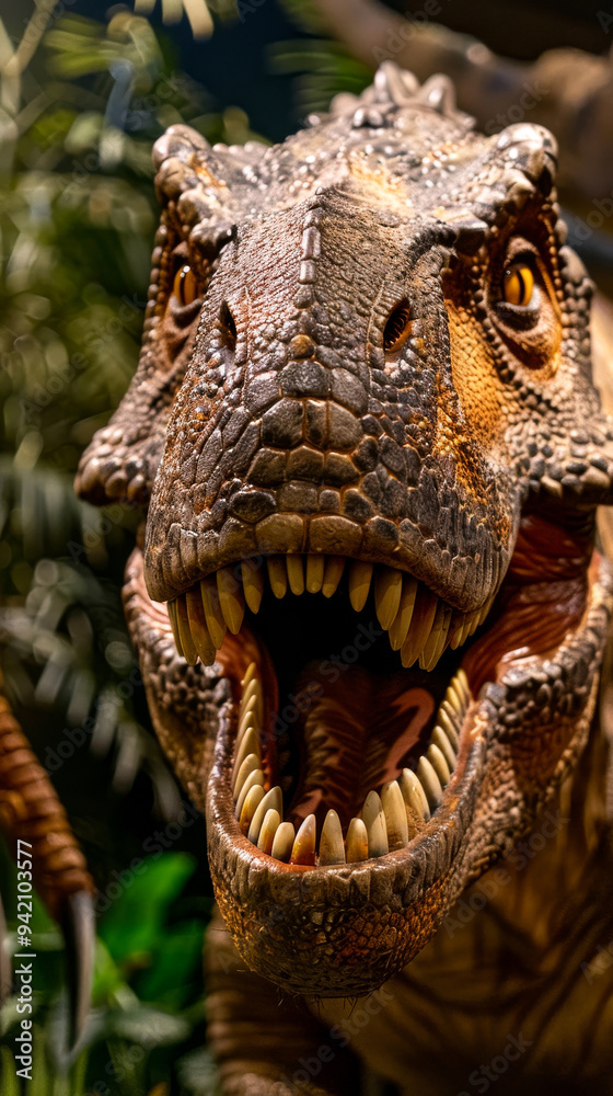 Realistic dinosaur model in natural outdoor setting Realistic dinosaur model in natural outdoor setting