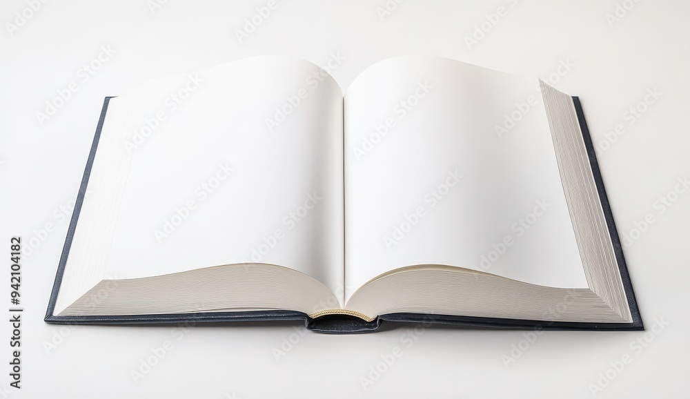 An open book with blank pages on a white background An open book with blank pages on a white background