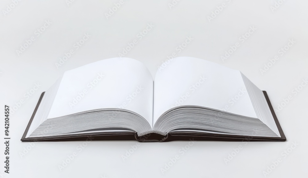 An open book with blank pages on a white background An open book with blank pages on a white background