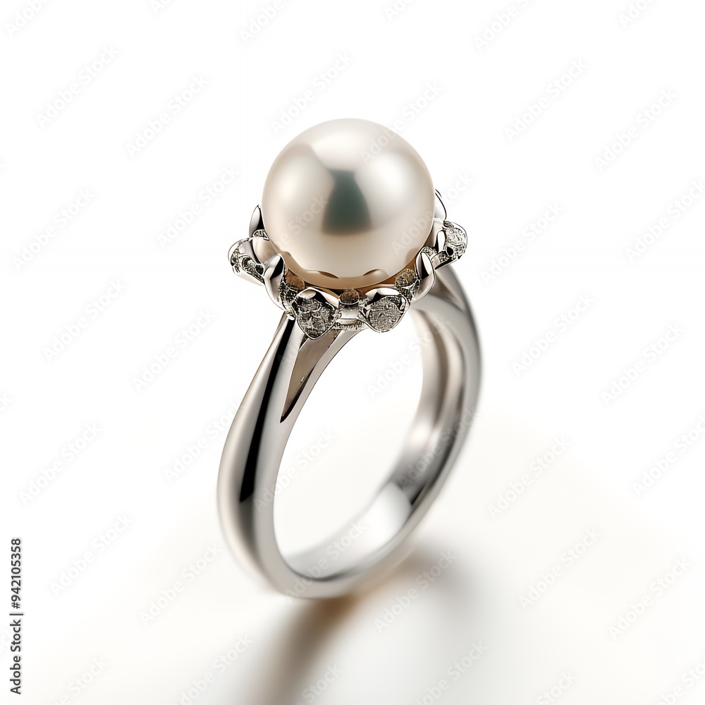 A pearl ring featuring a central pearl and diamond accents on a sleek band. A pearl ring featuring a central pearl and diamond accents on a sleek band.