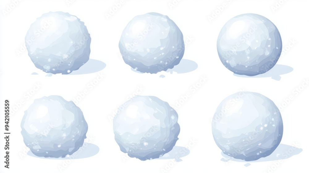 A set of snowballs, perfectly round and ready for play, different sizes, flat , isolated on white background A set of snowballs, perfectly round and ready for play, different sizes, flat , isolated on white background