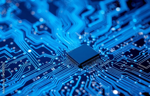 Close up image of a printed circuit board, microchip.