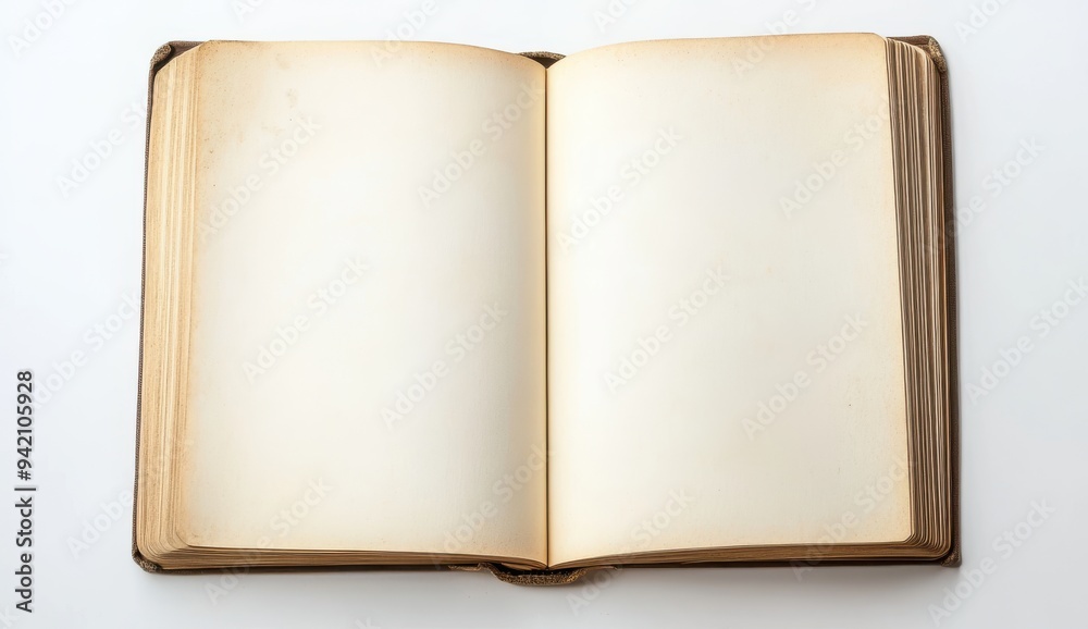 An open book with blank pages on a white background An open book with blank pages on a white background