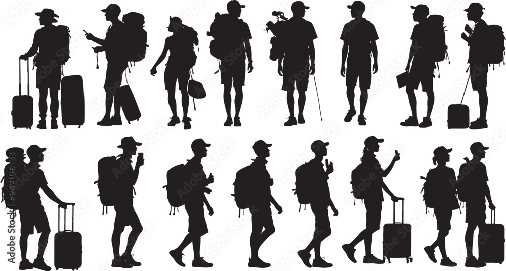 set of turist silhouette white background set of turist silhouette white background