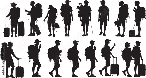 set of turist silhouette white background