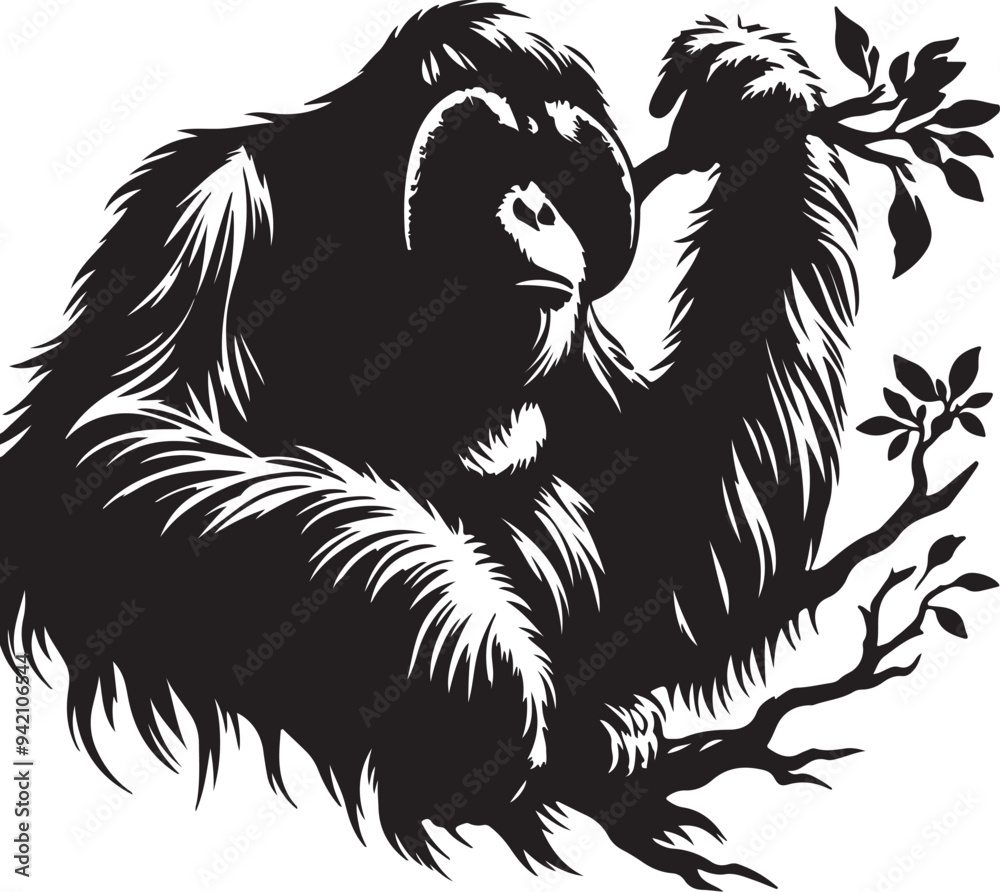 Orangutan silhouette vector style with White Background Orangutan silhouette vector style with White Background