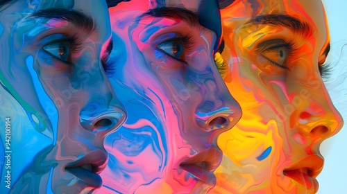 Vibrant Abstract Portraits Expression Colorful Fluidity Artistry Emotion | AI Generated