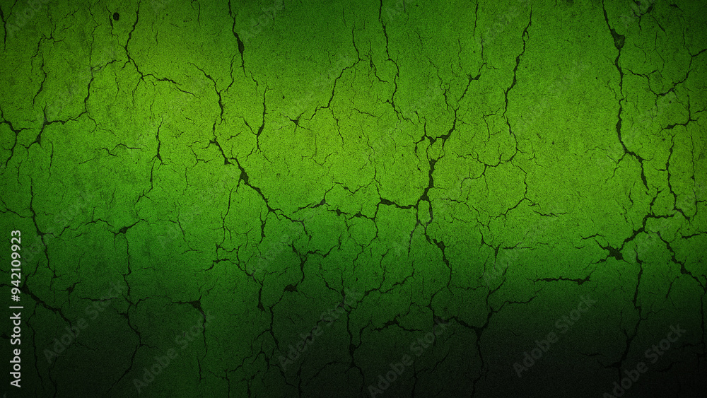 Obraz premium Vibrant green cracked earth texture, ideal for 4K backgrounds, wallpapers, and eco-friendly designs, blending natural elements with intense green hues for a striking effect