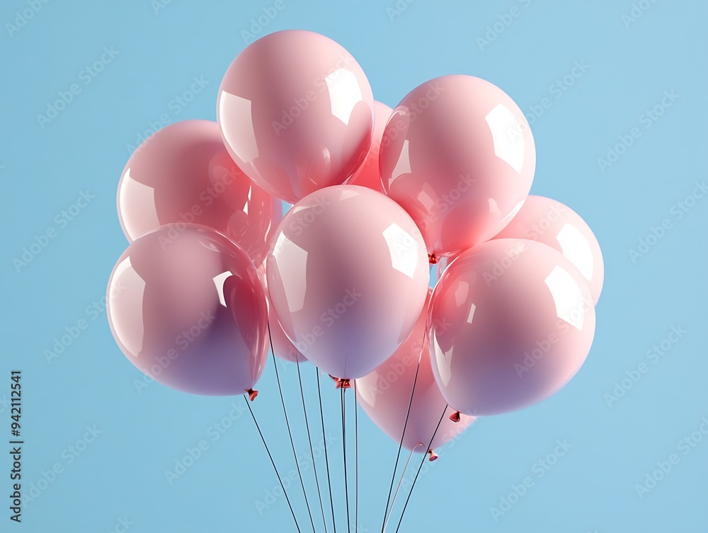 Cluster of Glossy Pink Balloons Against a Soft Turquoise Background Cluster of Glossy Pink Balloons Against a Soft Turquoise Background