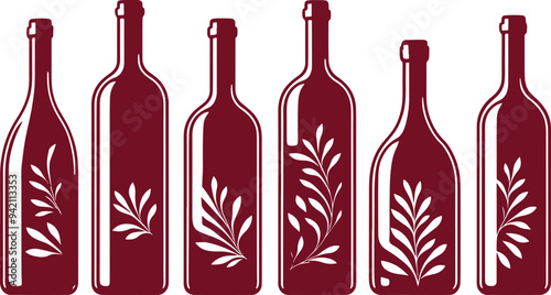 Set of wine bottle silhouette isolated on white background