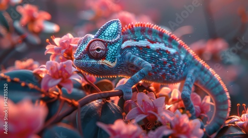 chameleon in flowers