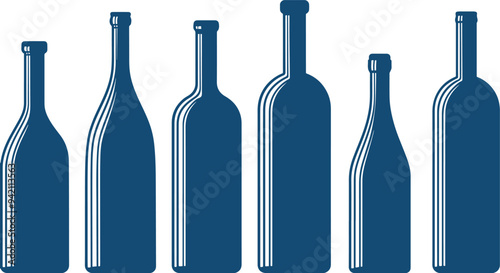Set of wine bottle silhouette isolated on white background
