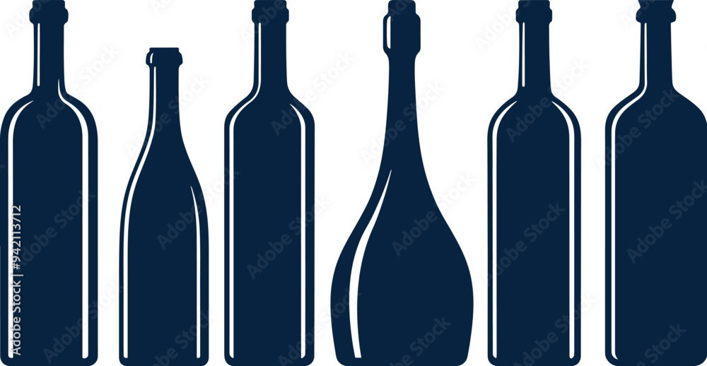 Set of wine bottle silhouette isolated on white background Set of wine bottle silhouette isolated on white background