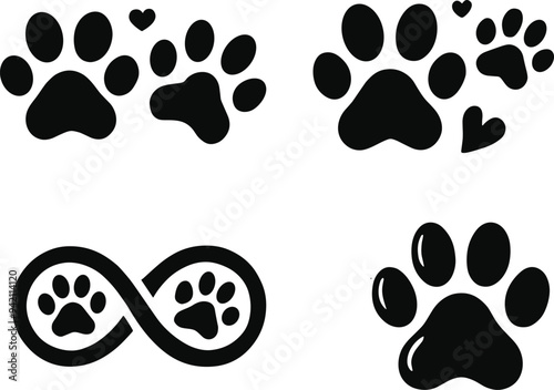 paw vector set, Dog paw prints set Black silhouettes, paw icons Vector isolated illustration