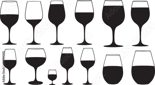 Set of wine bottle silhouette isolated on white background