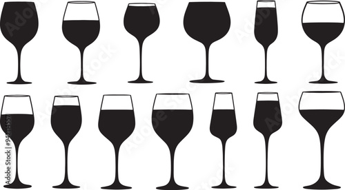 Set of wine bottle silhouette isolated on white background