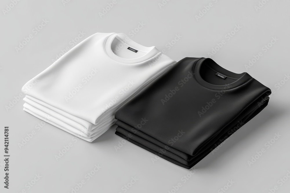 This mockup effectively showcases neatly organized black and white tshirts, which are ideal for presenting apparel designs, boosting fashion branding strategies, and enhancing promotional efforts This mockup effectively showcases neatly organized black and white tshirts, which are ideal for presenting apparel designs, boosting fashion branding strategies, and enhancing promotional efforts