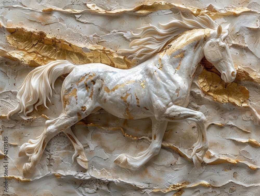 golden horse sculpture on grey background golden horse sculpture on grey background