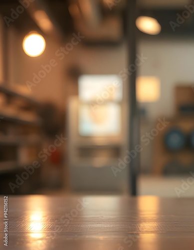 Wallpaper Mural wooden table top with blurred background Torontodigital.ca