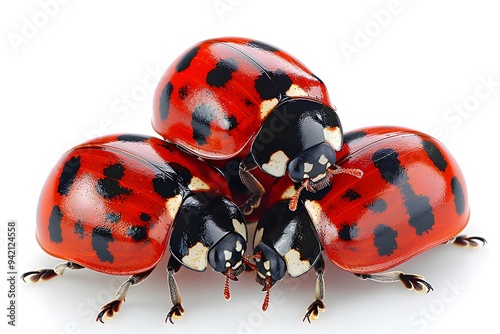 A Trio of Vibrant Ladybugs in Close-Up
