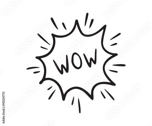 Wow Hand drawn cloud speech bubble element wow text. Explosion cloud icon. Isolated Comic doodle sketch style