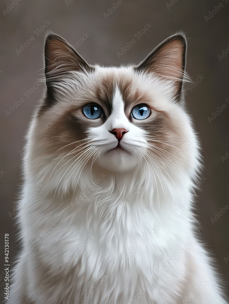 A close-up portrait of a fluffy cat with striking blue eyes and a soft fur coat. A close-up portrait of a fluffy cat with striking blue eyes and a soft fur coat.