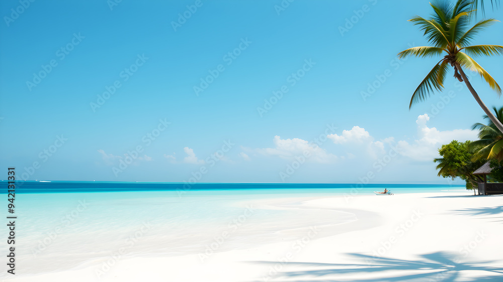 A tropical beach with crystal-clear turquoise waters and white sand A tropical beach with crystal-clear turquoise waters and white sand