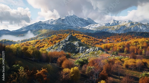 A charming mountain landscape in the Bucegi mountains, Carpathians, Romania. Autumn nature in Moeciu de Sus, Transylvania photo