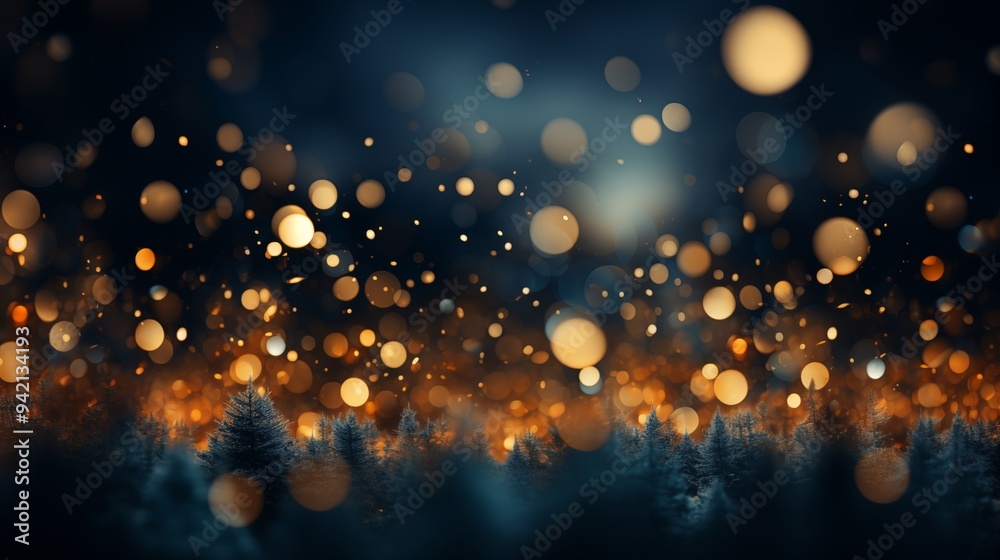 An abstract background featuring dark blue and golden particles. Christmas golden light shines, creating a bokeh effect on the navy blue background. Gold foil texture is also present. An abstract background featuring dark blue and golden particles. Christmas golden light shines, creating a bokeh effect on the navy blue background. Gold foil texture is also present.