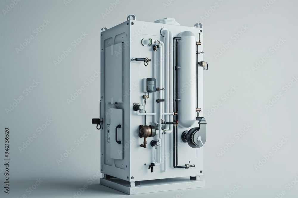 Industrial boiler system for heating and energy applications, modern machinery, metal pipes, advanced technology concept