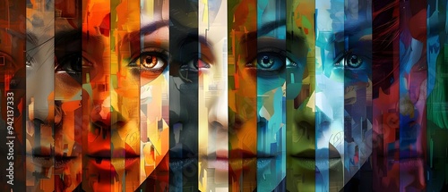 Stunning Portraits Colors Fragments Expression Depth Identity Emotion Artistry. AI Generated