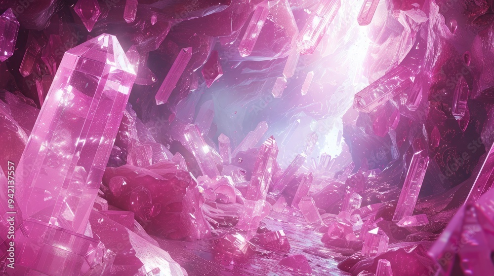 Shimmering crystals emitting mesmerizing rays in the cave, Crystal background. Shimmering crystals emitting mesmerizing rays in the cave, Crystal background.