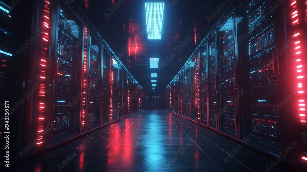 AI data centers, neon lights, 16:9 AI data centers, neon lights, 16:9
