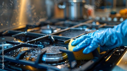 Sparkling Clean: A Close-Up of Kitchen Stove Cleaning in Action